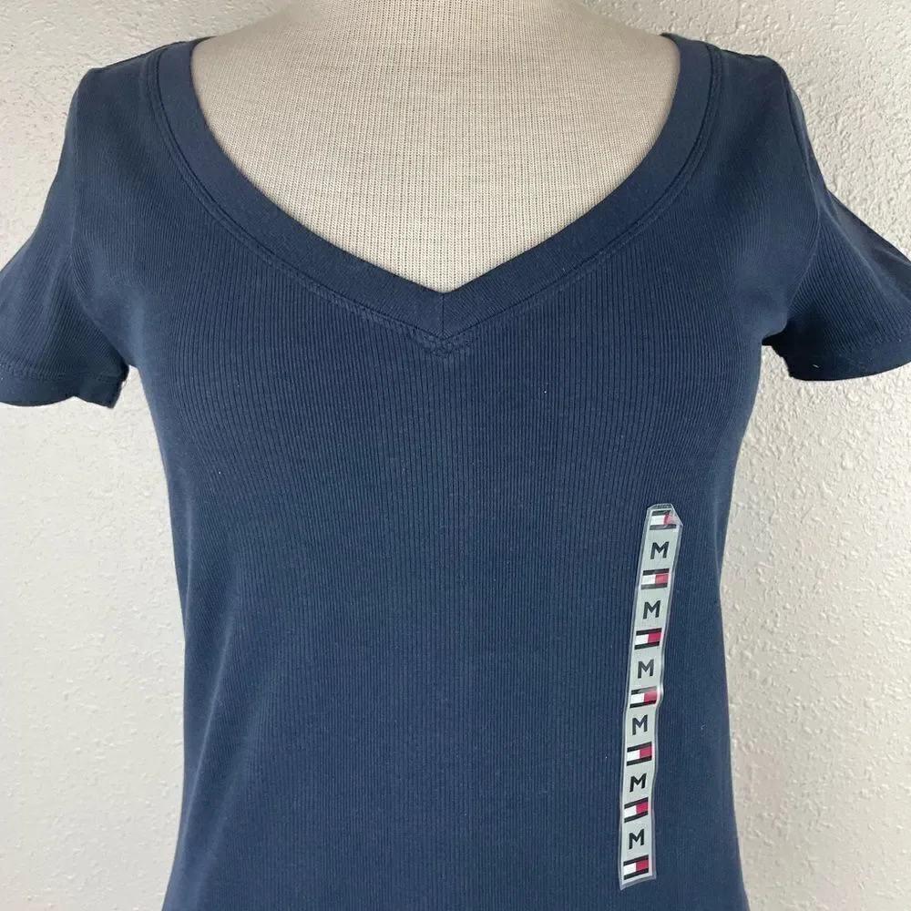 NWT Tommy Hilfiger Navy Blue V-Neck Top Size M